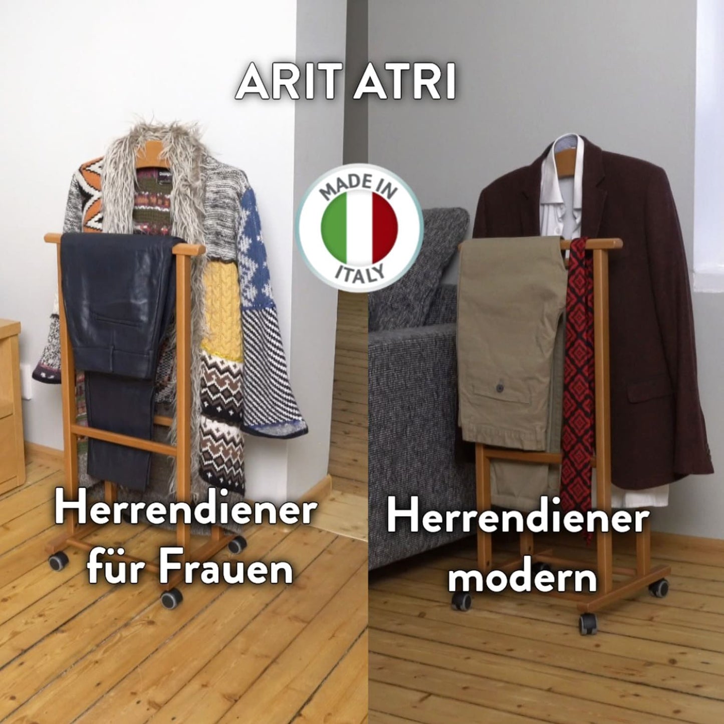 Herrendiener, auf Rollen, Stummer Diener Holz, Herrendiener für Frauen, Kleiderbügel, ARIT ATRI, 9