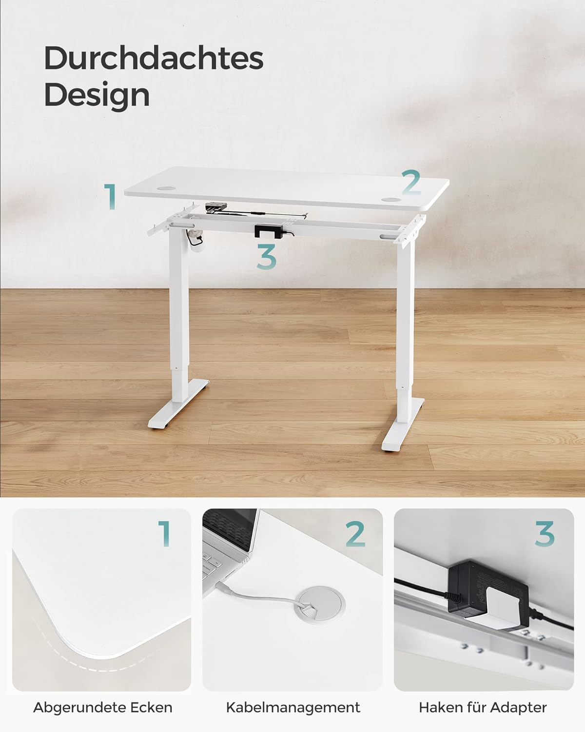 Höhenverstellbarer Schreibtisch Elektrisch, Tisch Höhenverstellbar, Laptoptisch Höhenverstellbar, SONGMICS, 6