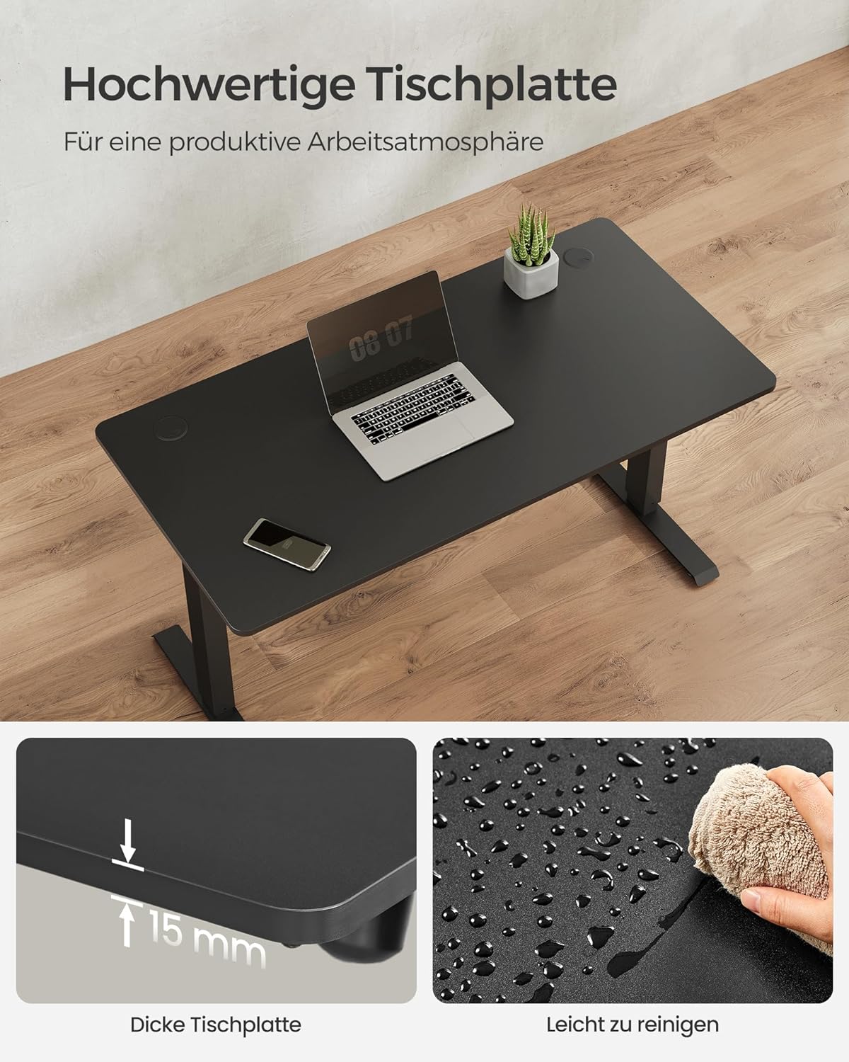 Höhenverstellbarer Schreibtisch Elektrisch, Tisch Höhenverstellbar, Laptoptisch Höhenverstellbar, SONGMICS, 4