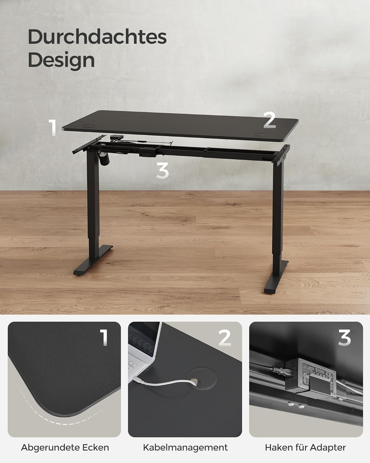 Höhenverstellbarer Schreibtisch Elektrisch, Tisch Höhenverstellbar, Laptoptisch Höhenverstellbar, SONGMICS, 6