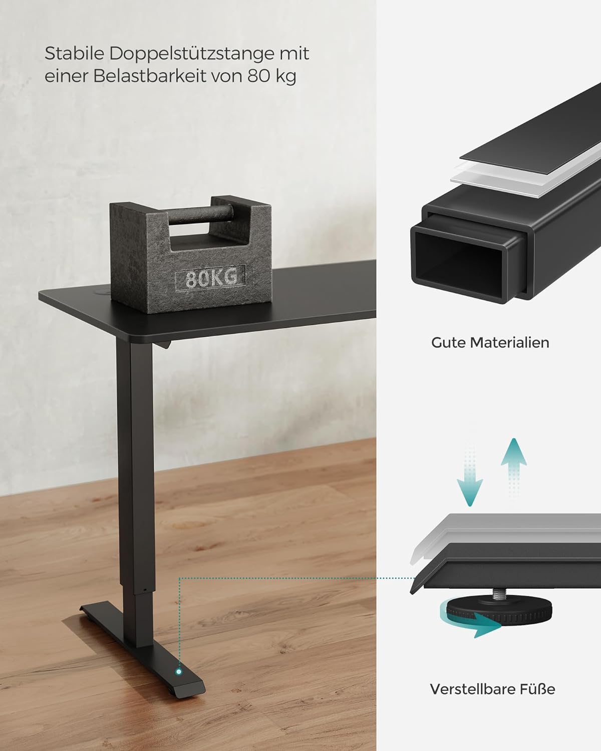 Höhenverstellbarer Schreibtisch Elektrisch, Tisch Höhenverstellbar, Laptoptisch Höhenverstellbar, SONGMICS, 7