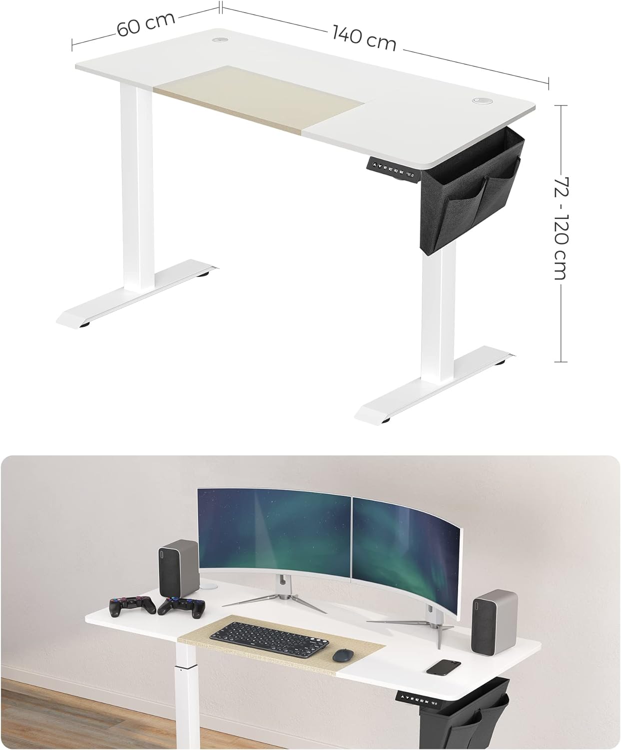 Höhenverstellbarer Schreibtisch Elektrisch, Höhenverstellbarer Tisch, verstellbarer, Laptoptisch Höhenverstellbar, SONGMICS, 5