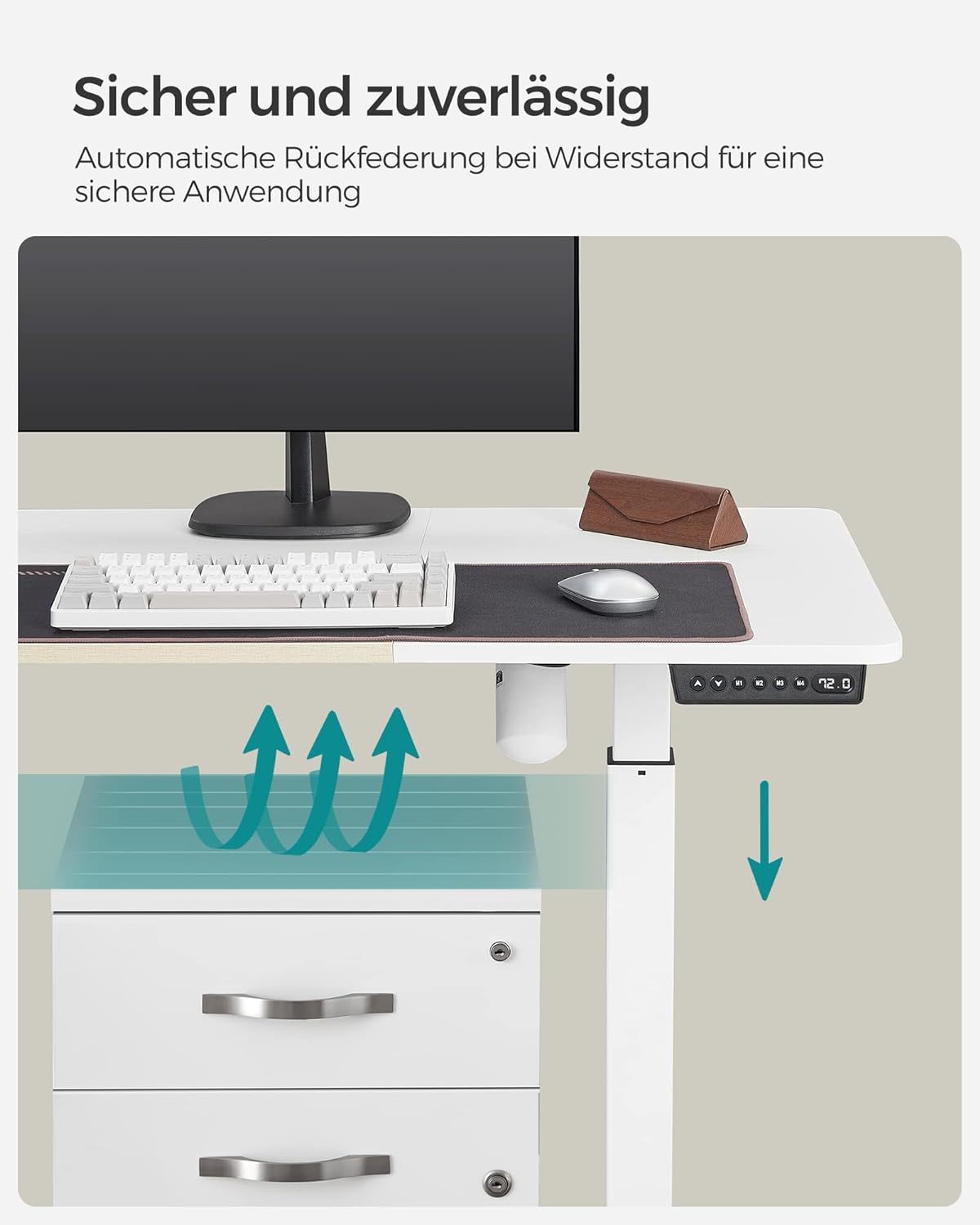 Höhenverstellbarer Schreibtisch elektrisch, stufenlos verstellbar, gespleißte Platte, Memory-Funktion mit 4 Höhen, SONGMICS, 5