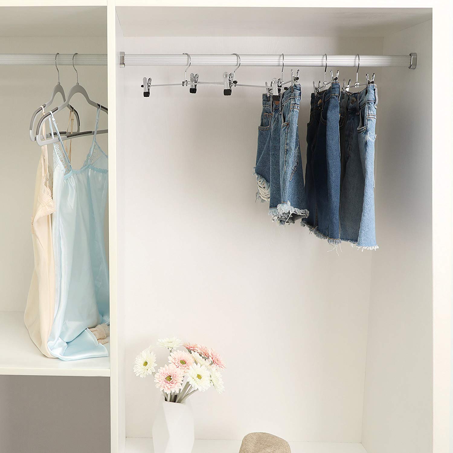 Hosenbügel, 20er Set, Kleiderbügel, mit Klammern, 31cm, Rutschfest, Rockbügel, Silber-Schwarz, SONGMICS, 4