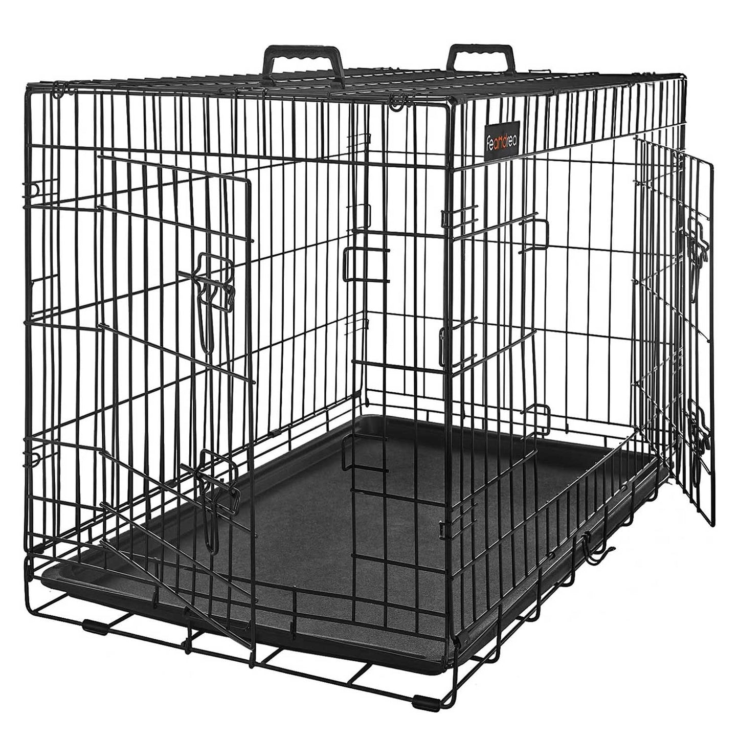 FEANDREA - Hundekäfig, Hundebox, zusammenklappbar, transportabel, 2 Türen, 122 x 74,5 x 80,5 cm