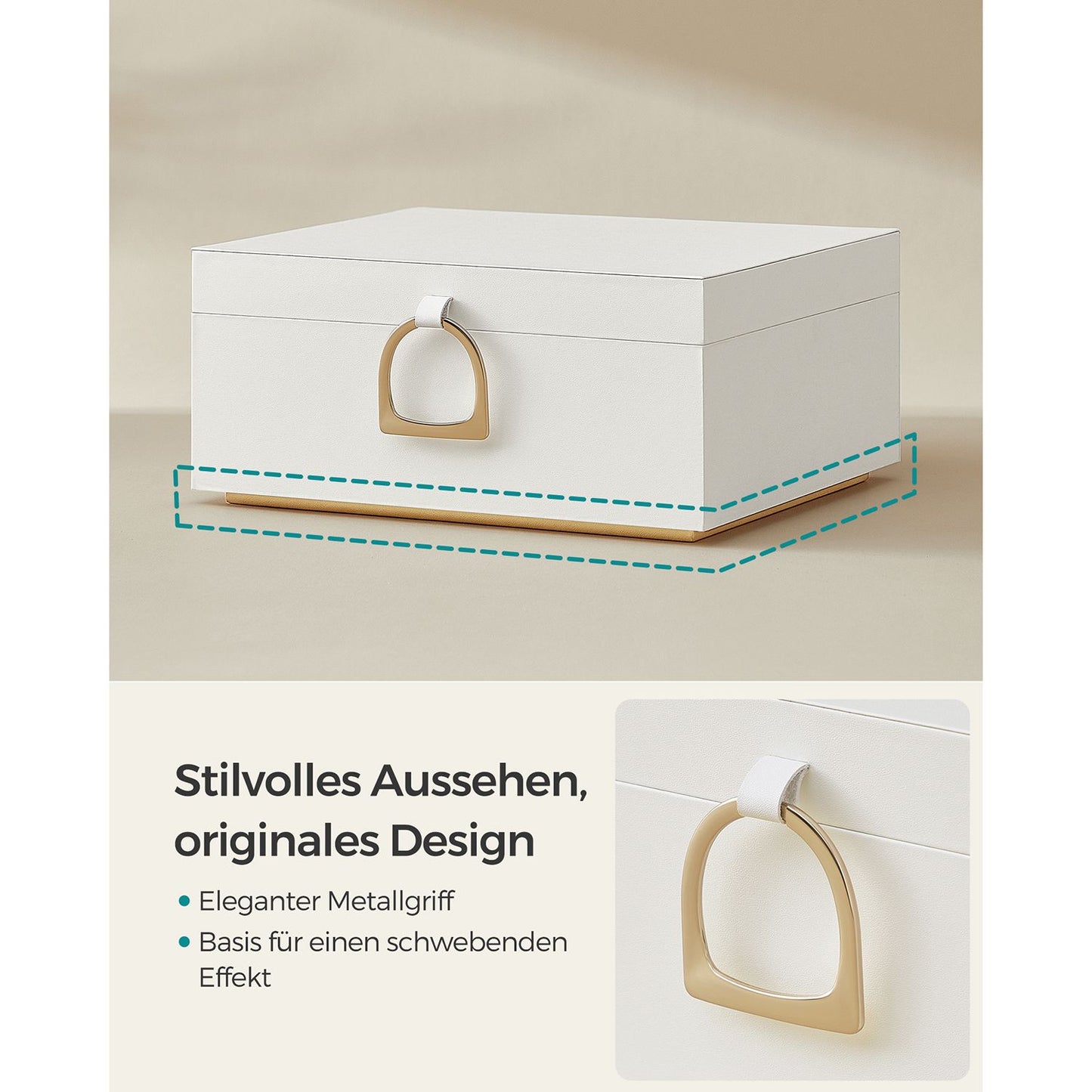 Schmuckkästchen, 2 Ebenen, Schmuckschatulle, mit Griff, Schmuck Organizer, Schmuckbox, schwebender Effekt, weiß, SONGMICS, 3