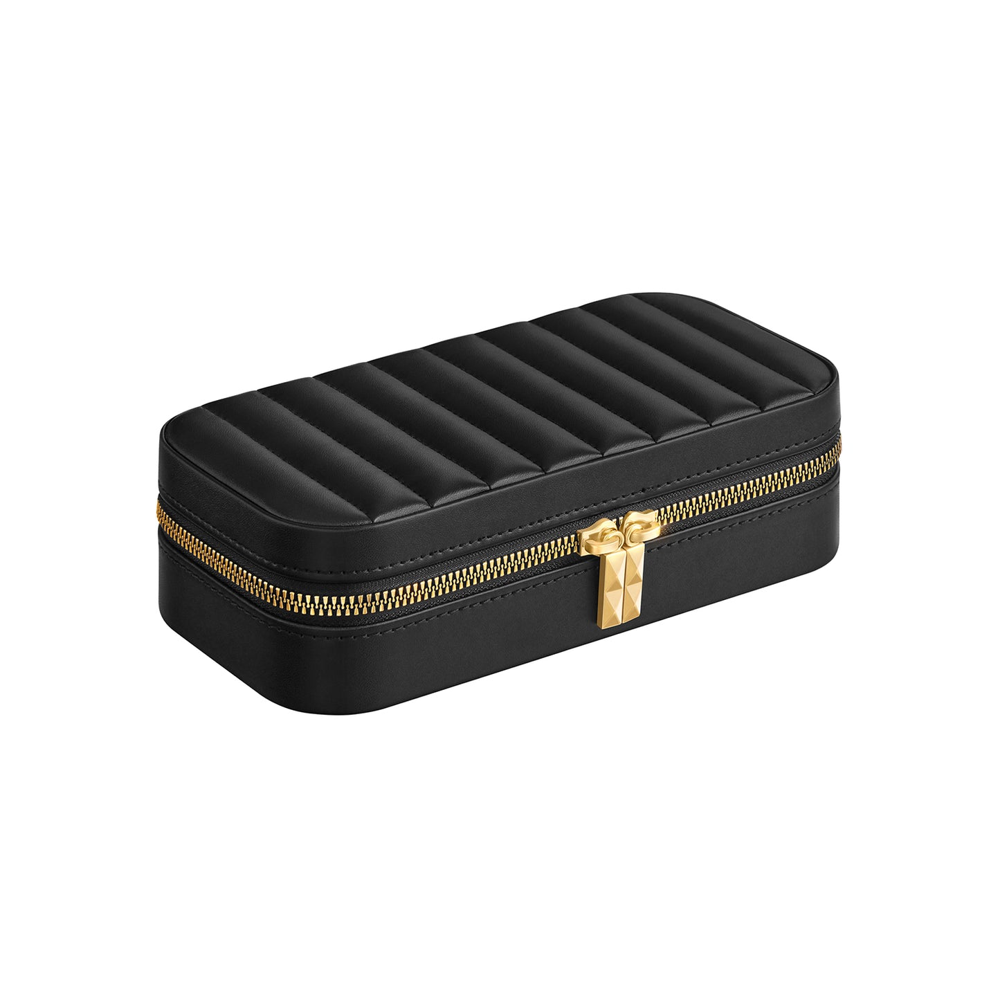 Schmuckkästchen, Schmuckbox, Schmuck organizer, klein, Reise, mit Spiegel, Reißverschluss, Schwarz, SONGMICS, 1