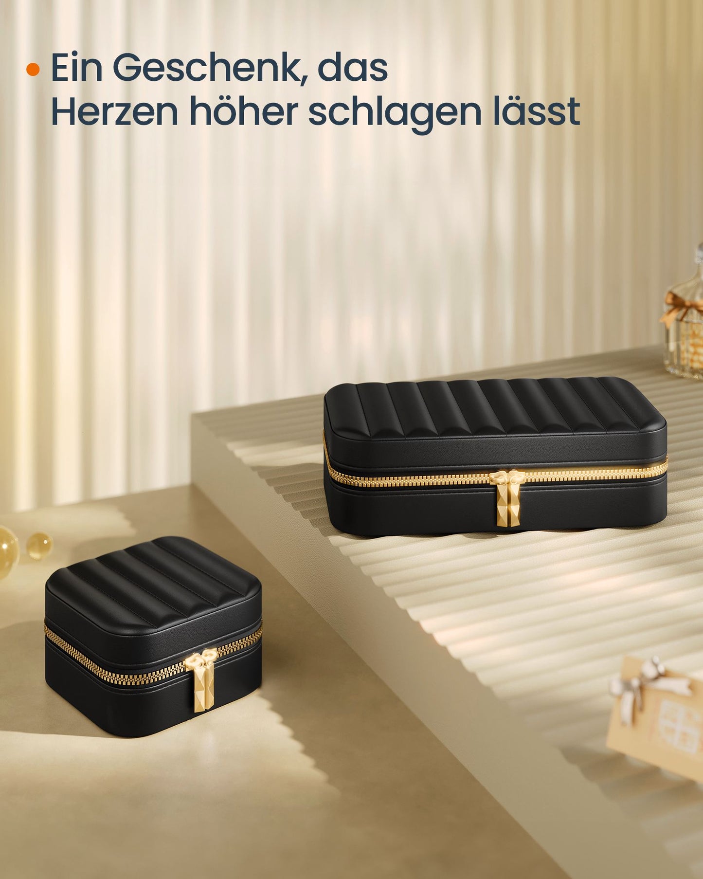 Schmuckkästchen, Schmuckbox, Schmuck organizer, klein, Reise, mit Spiegel, Reißverschluss, Schwarz, SONGMICS, 6