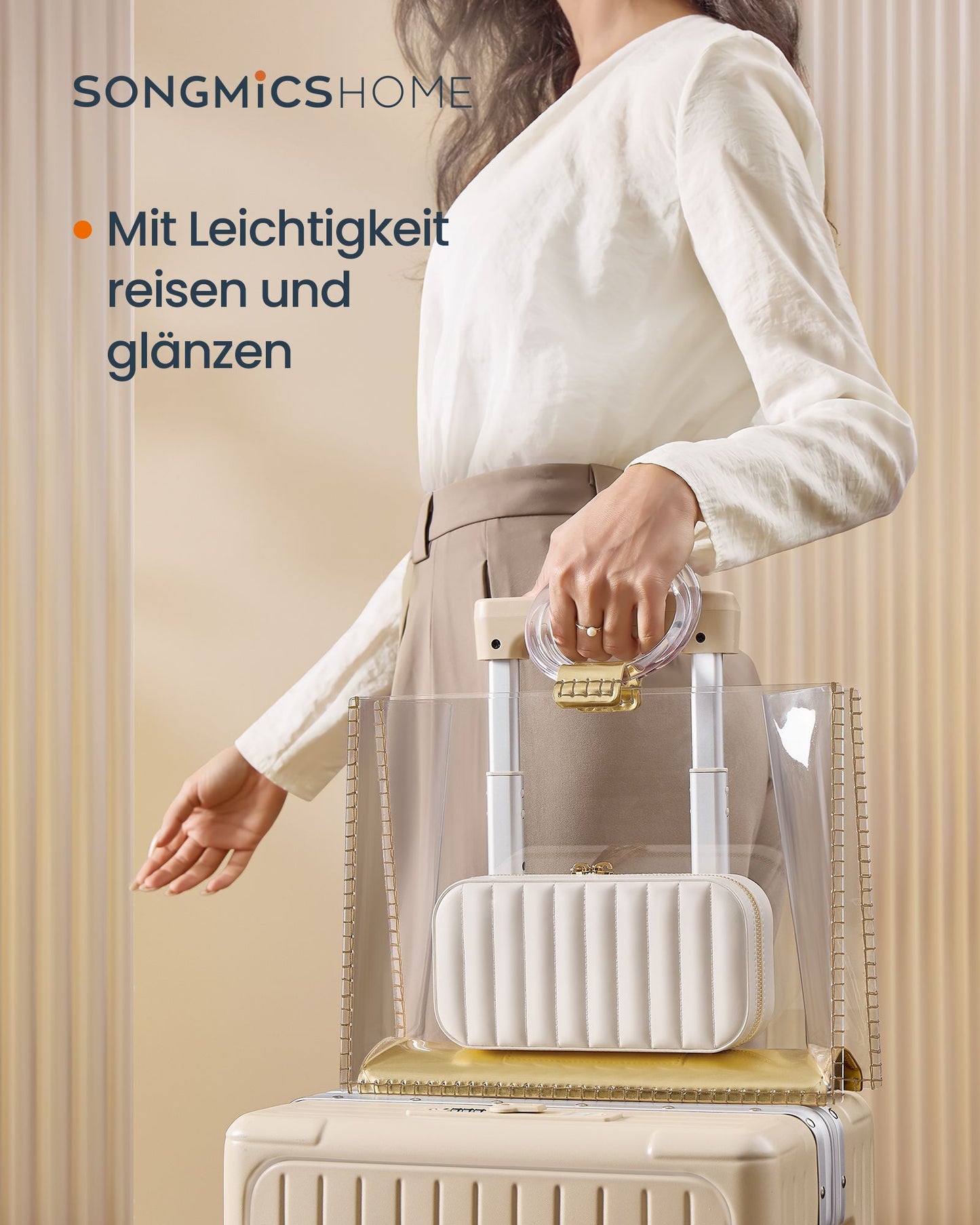 Schmuckkästchen, Schmuck organizer, Schmuckbox, klein, Reise, mit Spiegel, Reißverschluss, weiß, SONGMICS, 2