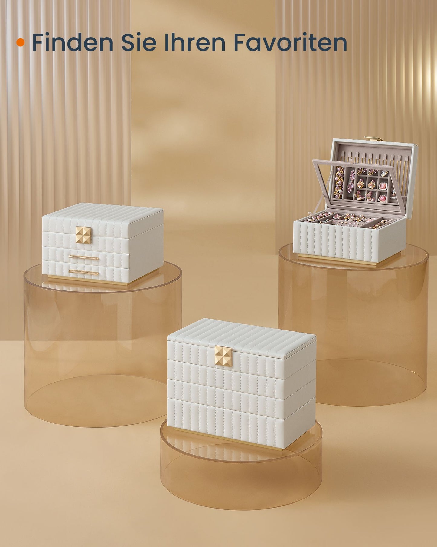 Schmuckkästchen, 2 Ebenen, Schmuckschatulle, Schmuckbox, mit Spiegel, Schmucktablett herausnehmbar, weiß, SONGMICS, 6