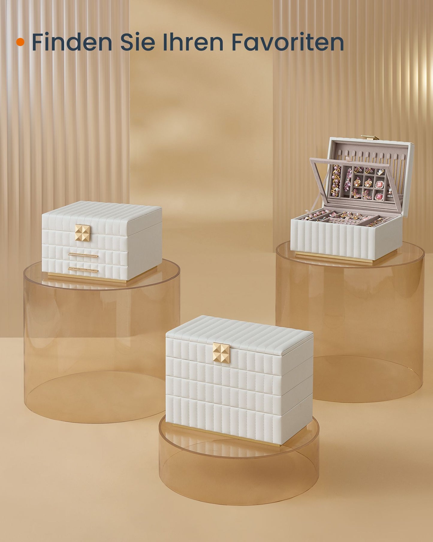 Schmuckschatulle, Schmuckkästchen, mit Spiegel, 3 Ebenen, Schmuckaufbewahrung 2 Schubladen, wolkenweiß, SONGMICS, 6