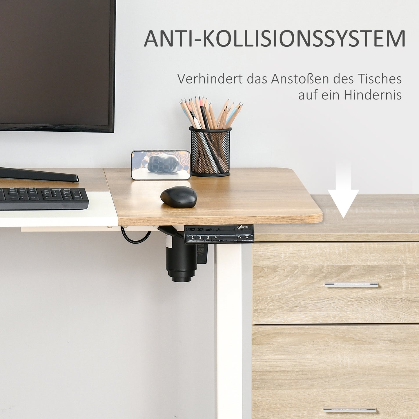 Vinsetto - Computertisch Elektrischer Schreibtisch, Stehschreibtisch, höhenverstellbar, Tischgestell mit Motor, Metall, Natur+Weiß