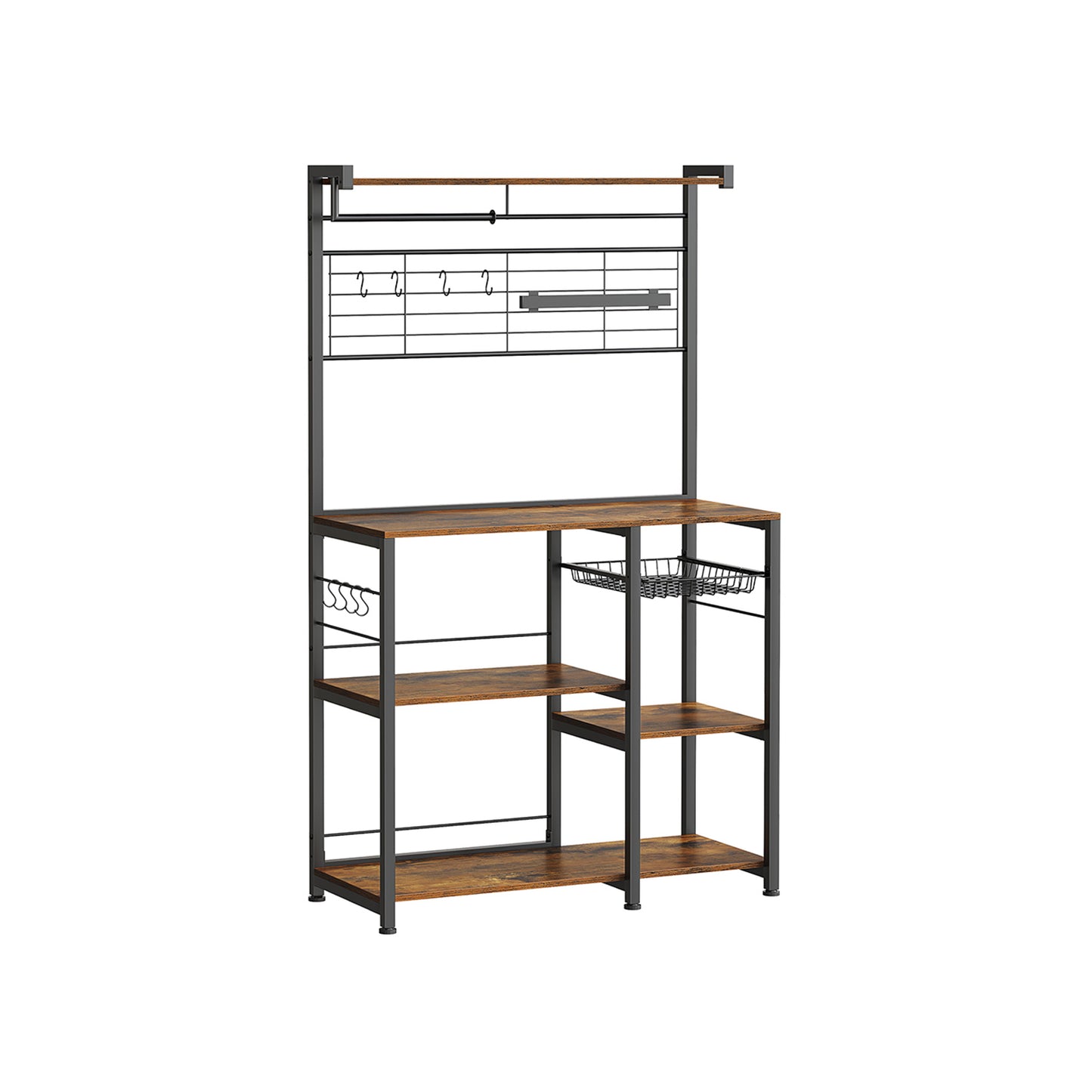 Küchenregal Stehend, Standregal, mit magnetischem Messerhalter, Mikrowellenregal, 8 Haken, Arbeitsplatte, Drahtkorb, Vasagle, 1