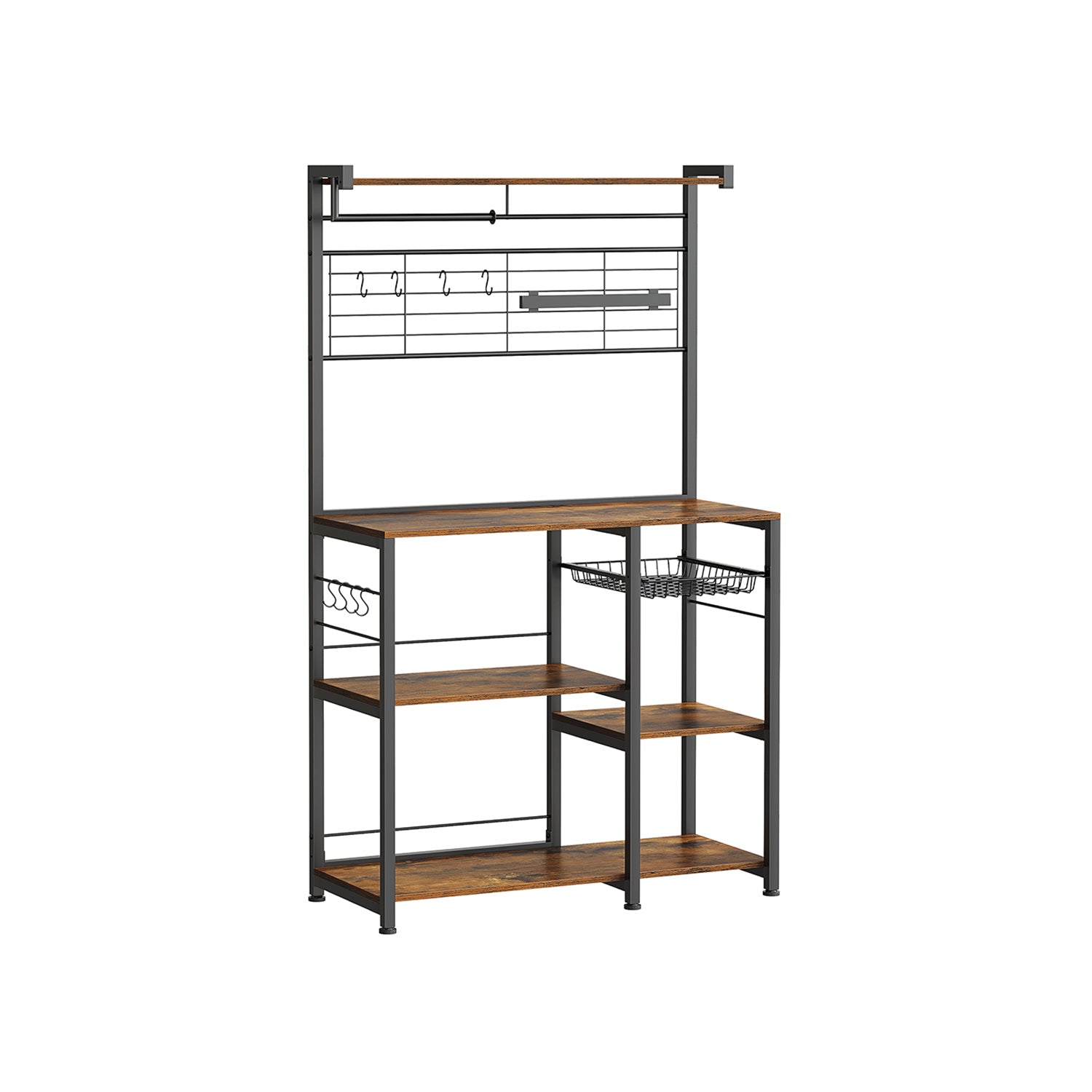 Küchenregal Stehend, Standregal, mit magnetischem Messerhalter, Mikrowellenregal, 8 Haken, Arbeitsplatte, Drahtkorb, Vasagle, 1