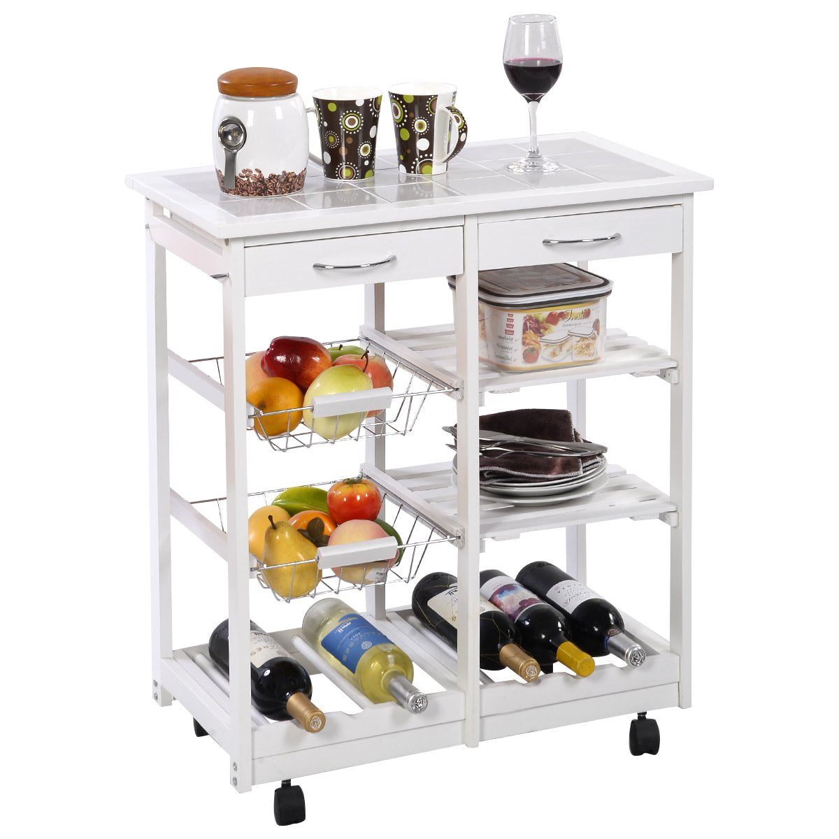 Kücheninsel, Küchenwagen mit arbeitsplatte, Küchenwagen holz, Küchenwagen 3 Ablagen, Costway, f