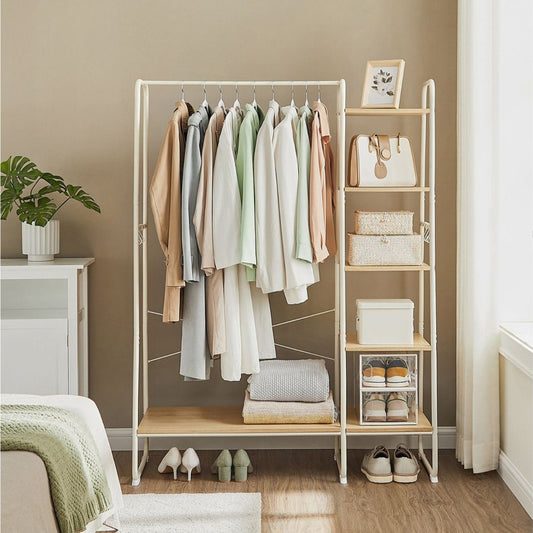 Kleiderständer, Garderobenständer, 45x120x160 cm Garderobe, Schuhablage, offener Kleiderschrank, 6 Haken , weiß, VASAGLE, 1
