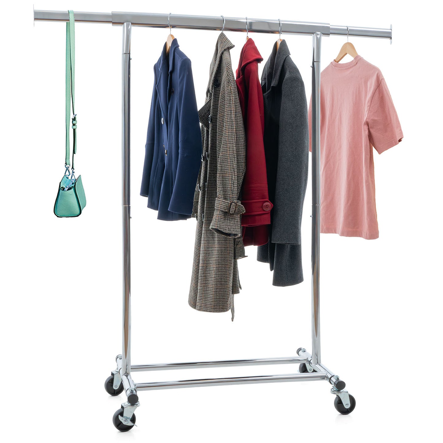 Kleiderständer, Kleiderständer Stabil Schwerlast, bis 90kg, 1 Min Montage, Rollgarderobe, Verstellbar, Tatkraft Danko,v1