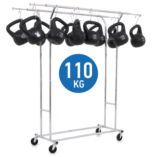 Kleiderständer, Kleiderstange auf Rollen, Schwerlast Kleiderständer, Kleiderstange Doppelt, Bis 110Kg, Tatkraft Denver, 4