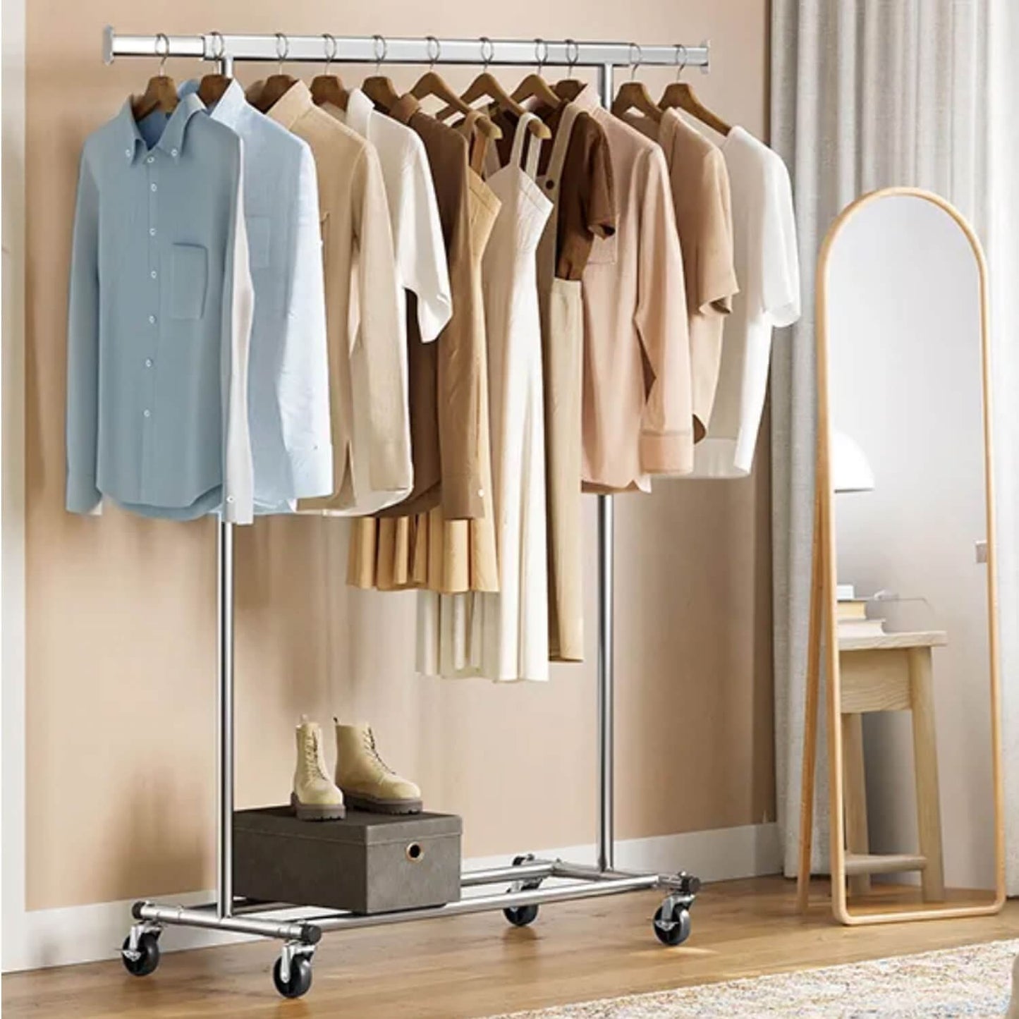 Kleiderständer, Mobiler Kleiderständer, Fahrbarer Kleiderständer, Fahrbare Kleiderstange, Kleiderständer Fahrbar, 1