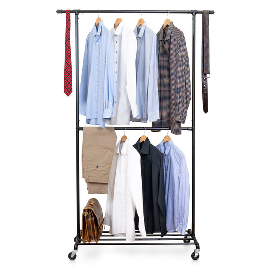 Kleiderständer, mit 2 Kleiderstangen, Kleiderständer Stabil, Metall, Garderobenständer, Tatkraft Drago