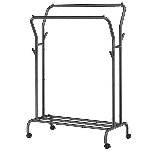 Kleiderständer, Kleiderständer Metall, Jackenständer, Schwerlast Kleiderständer, 2 Kleiderstangen, auf Rollen, SONGMICS, 1
