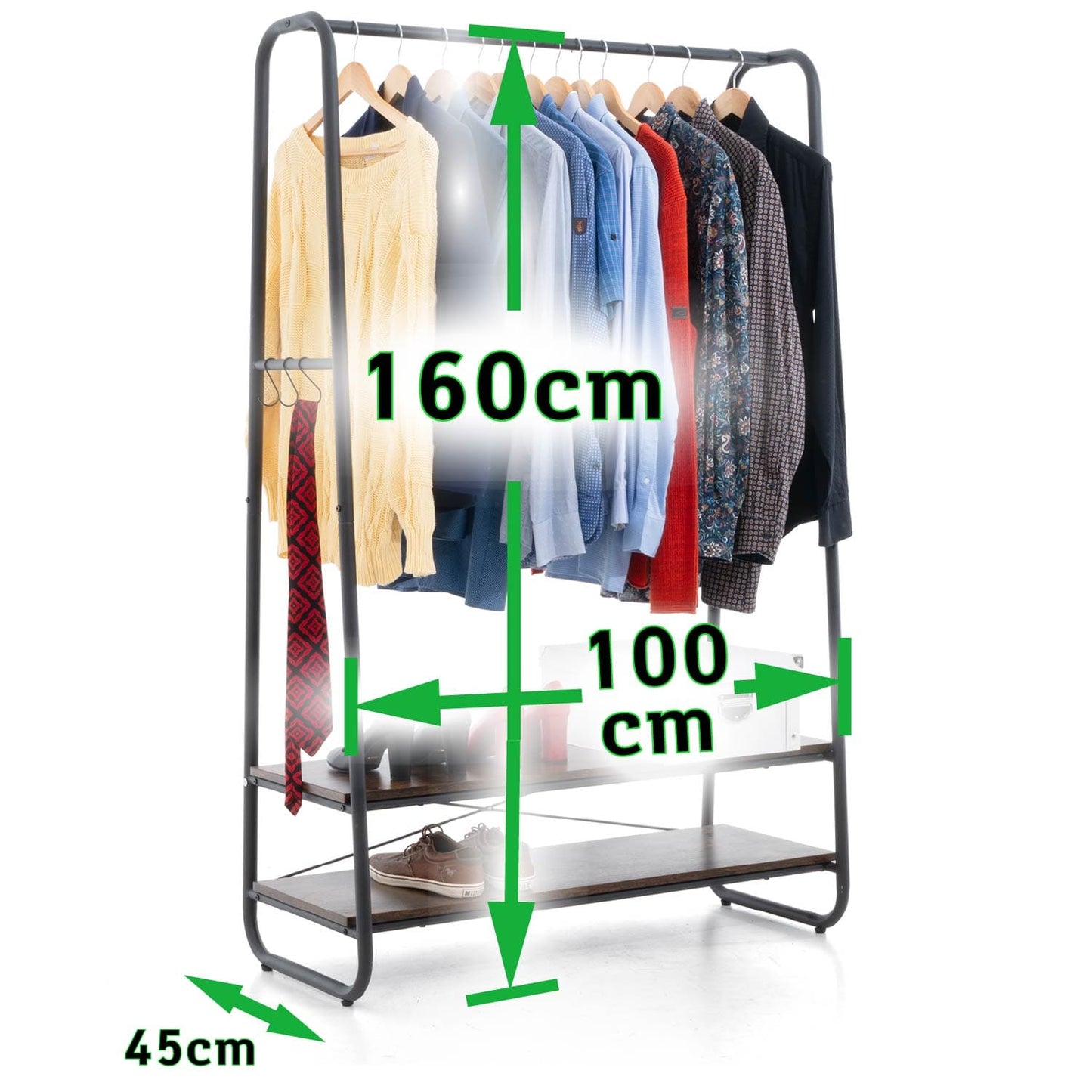 Kleiderständer Stabil, Schwerlast Kleiderständer, mit 2 Ablagen, bis 170 kg belastbar, Jackenständer, Tatkraft Anneli, s