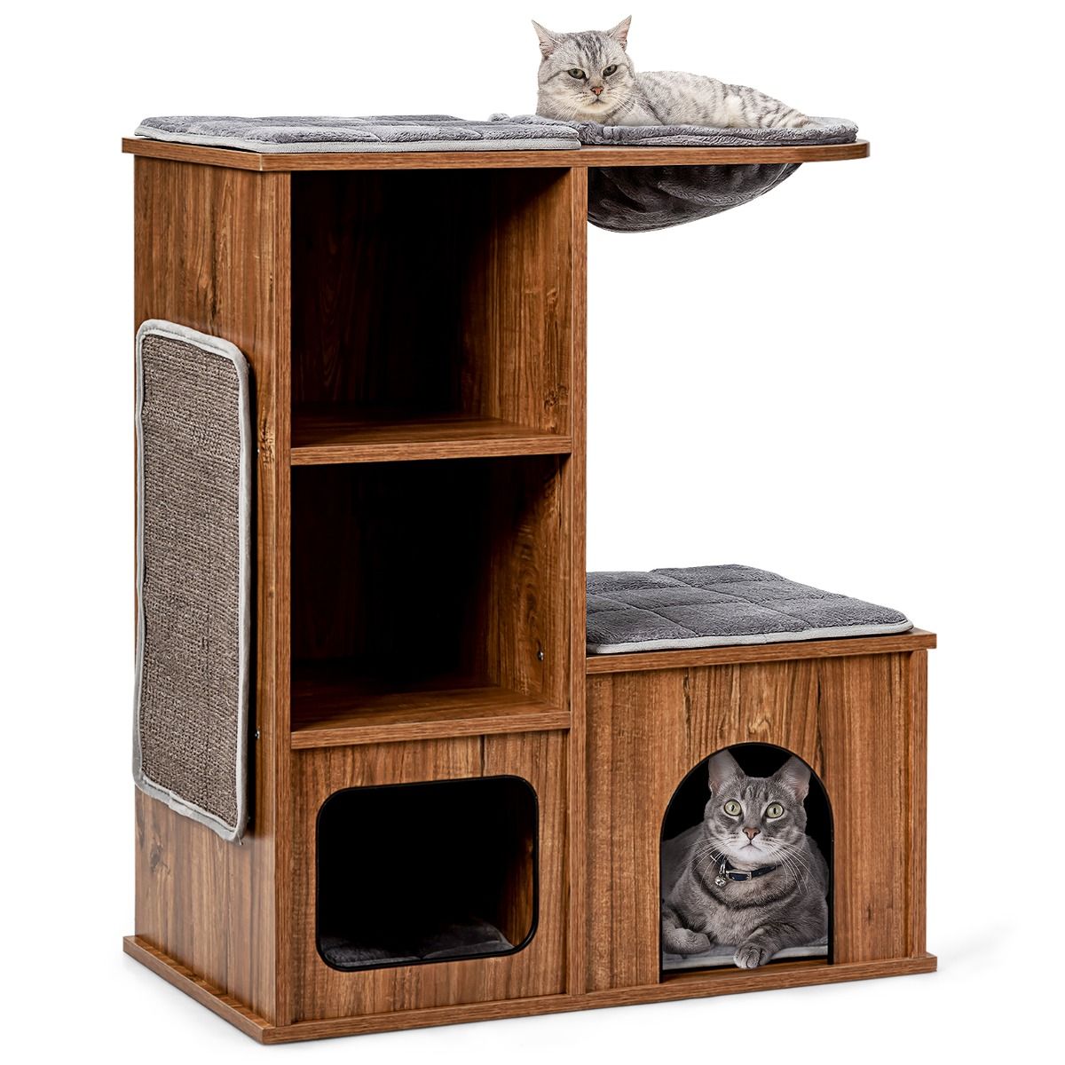 Kratzbaum modern, Katzenmöbel mit Höhle Matten Katzen Spielhaus Holz Katzenbaum Katzenhaus Kletterbaum, Costway, 6