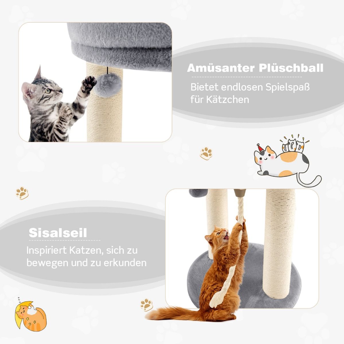 Kratzbaum modern, Kratzbaum stabil, Katzenbaum Katzenkratzbaum mit Weicher Sitzfläche Sisalturm für Katzen, Grau, Costway, 6