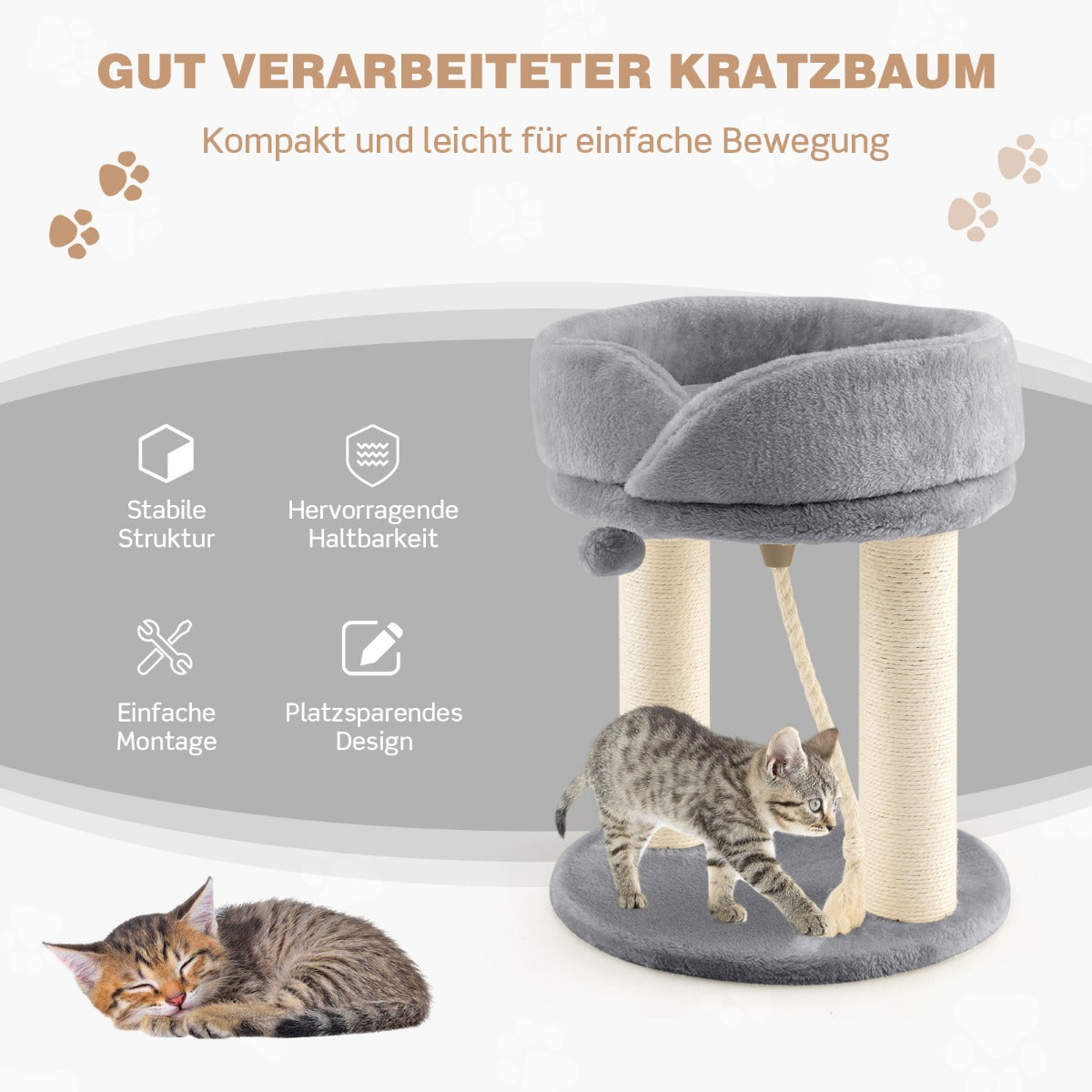Kratzbaum modern, Kratzbaum stabil, Katzenbaum Katzenkratzbaum mit Weicher Sitzfläche Sisalturm für Katzen, Grau, Costway, 2
