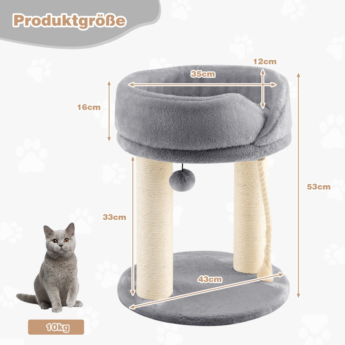 Kratzbaum modern, Kratzbaum stabil, Katzenbaum Katzenkratzbaum mit Weicher Sitzfläche Sisalturm für Katzen, Grau, Costway, 4