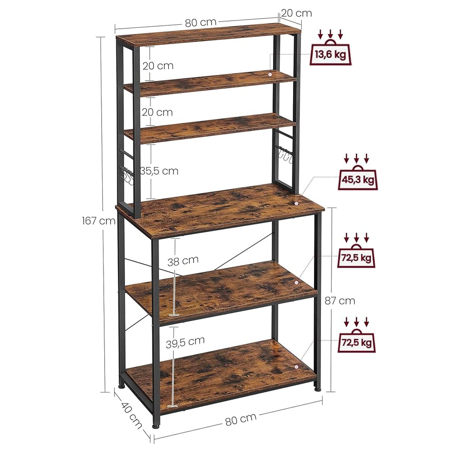 Küchenregal, Küche Regal, Küchenregal Stehend, 6 Ablagen, VASAGLE, 8
