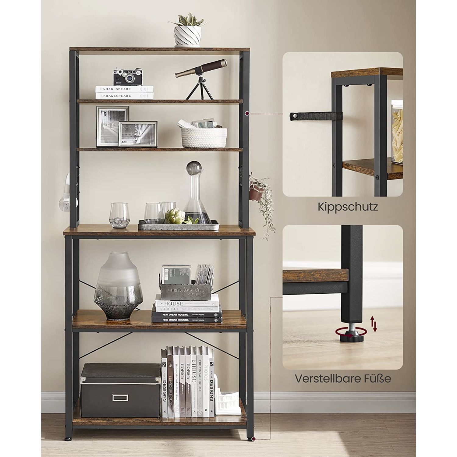 Küchenregal, Küche Regal, Küchenregal Stehend, 6 Ablagen, VASAGLE, 6