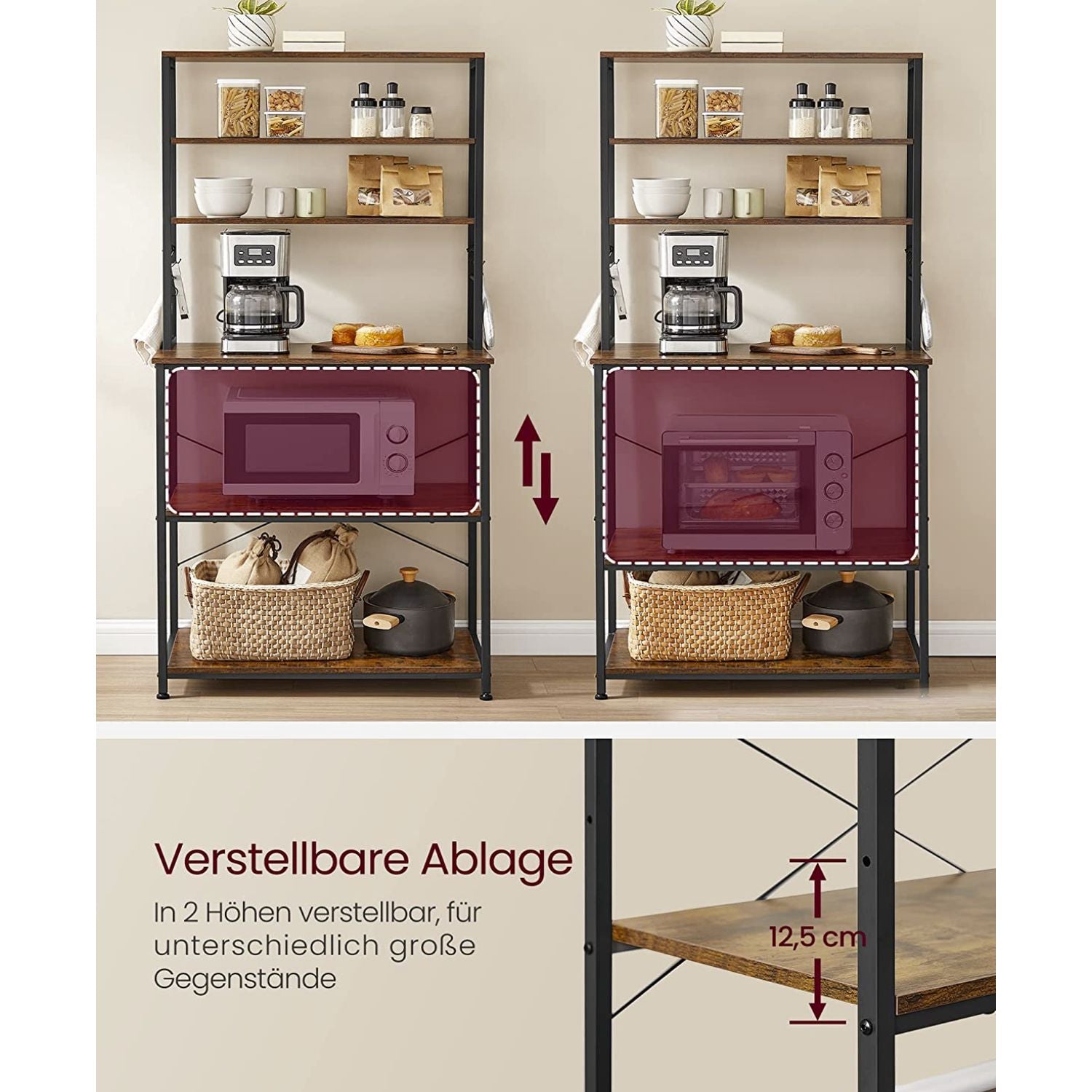 Küchenregal, Küche Regal, Küchenregal Stehend, 6 Ablagen, VASAGLE, 4