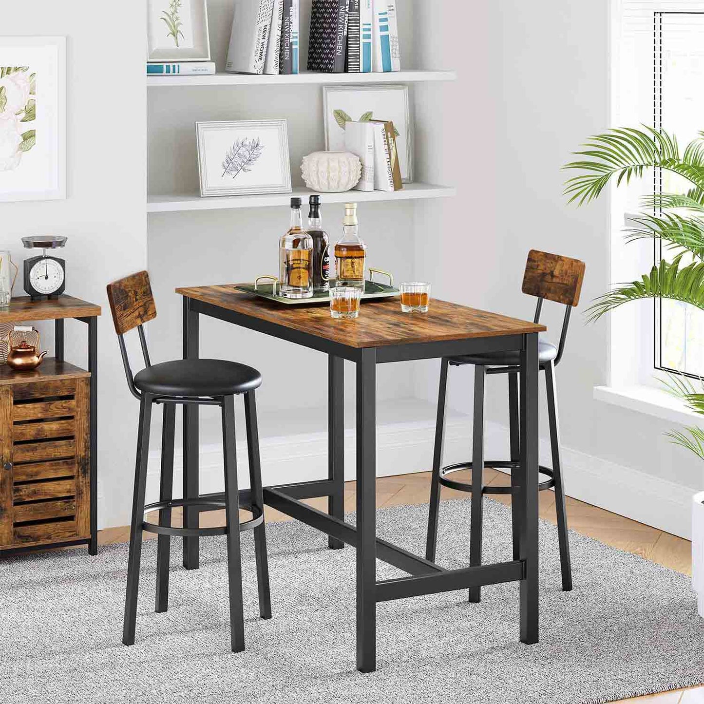 Barhocker, 2er Set, Barstühle, 39 x 39 x 100 cm, mit Fußstütze