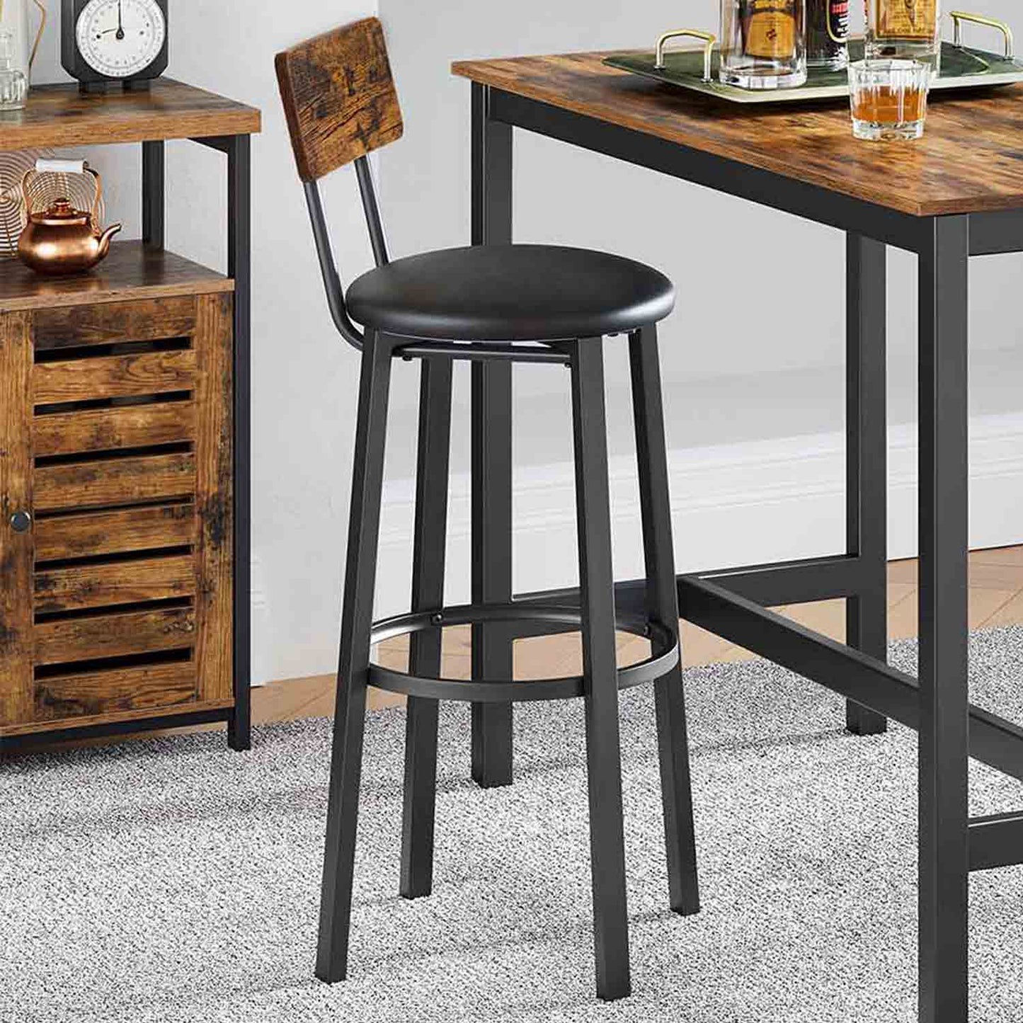 Barhocker, 2er Set, Barstühle, 39 x 39 x 100 cm, mit Fußstütze