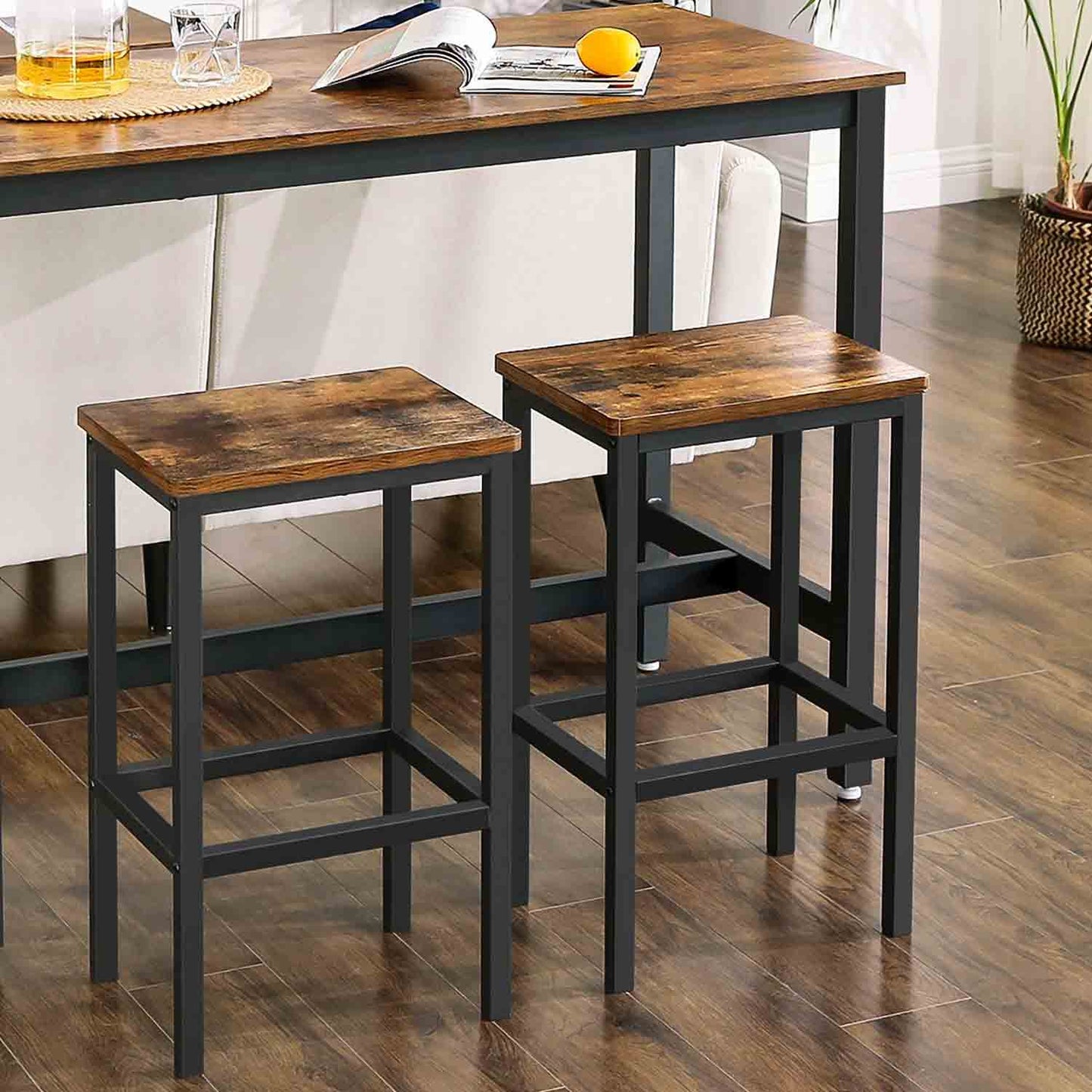 Barhocker 2er Set, Barstühle, Küchenstühle, im Industrie-Design, mit Fußstütze, für Küche, Wohnzimmer, Partykeller, VASAGLE