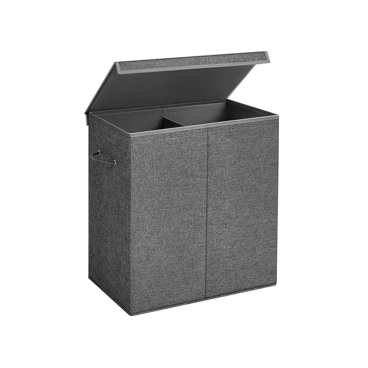 Wäschekorb mit Deckel, 142 L, Wäsche Sortiersystem, 2 Fächer, Faltbar, mit magnetischem Deckel und Griffen, Grau, SONGMICS, 1