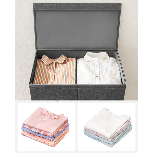 Wäschekorb mit Deckel, 142 L, Wäsche Sortiersystem, 2 Fächer, Faltbar, mit magnetischem Deckel und Griffen, Grau, SONGMICS, 10