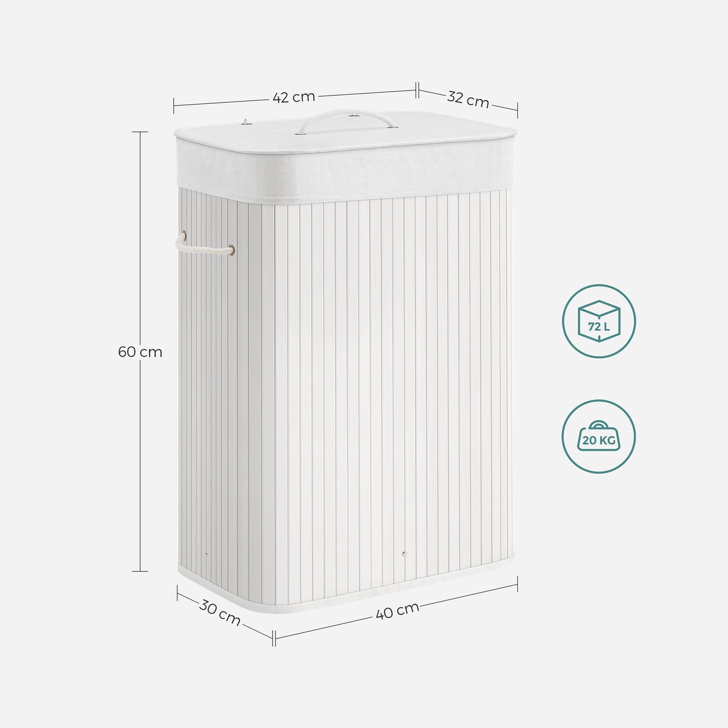SONGMICS Wäschekorb aus Bambus, faltbarer Wäschesammler mit Deckel und herausnehmbarem Wäschesack aus Baumwolle, 72 L Wäschebox, Wäschetruhe