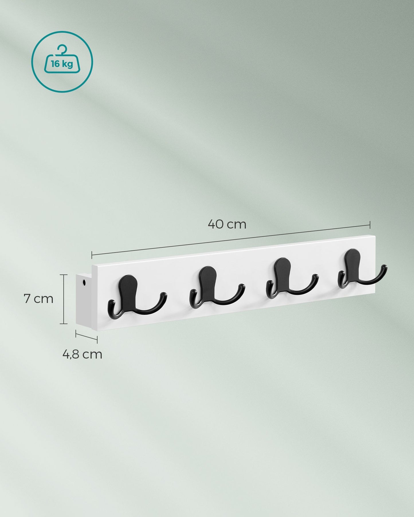 Garderobenleiste, Wandgarderobe, Wandregal, 4 Doppelhaken aus Metall, platzsparend für Flur, belastbar bis 16 kg, SONGMICS, 8