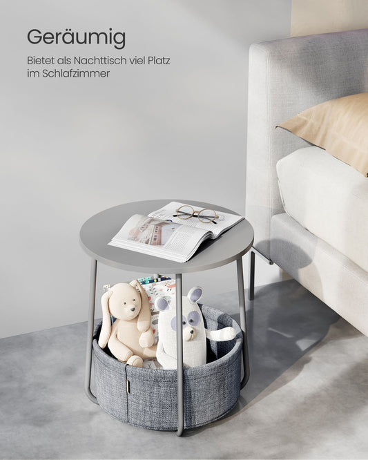 Beistelltisch rund, D 50 cm, mit Korb aus Stoff, Couchtisch klein, Sofatisch, Wohnzimmertisch, Taubengrau-schiefergrau, VASAGLE, 2
