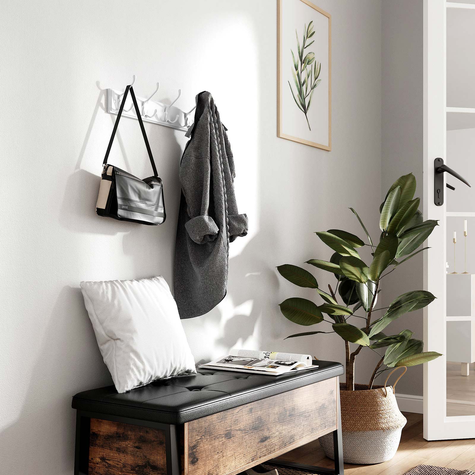 Garderobenleiste, Wandgarderobe, Garderobe wand, Garderobe Haken, 4 Dreifach-Haken aus Metall, wolkenweiß, SONGMICS, 4