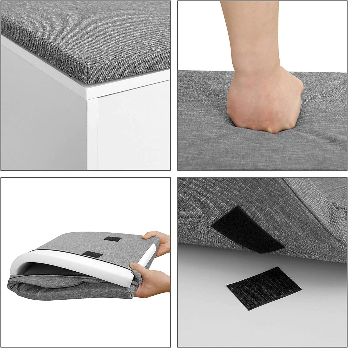 Schuhregal mit sitzbank, mit 2 offenen Fächern, Schuhregal, Sitzbank mit schuhregal, schuhbank mit sitzfläche, Weiß, VASAGLE, 7