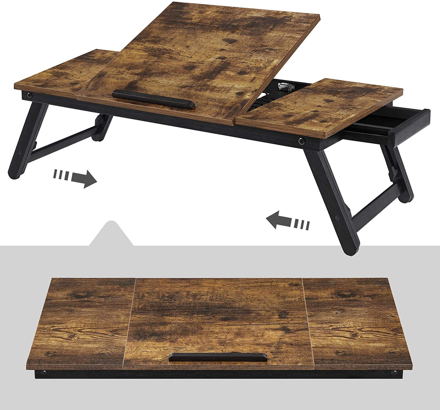 Laptoptisch, Betttisch, Laptopständer, klappbare Beine, höhenverstellbar, für Bett und Sofa, Vintagebraun, Vasagle, 6