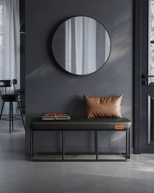 Sitzbank, Bettbank, Sitzbank Esszimmer, Sitzbank Schlafzimmer, Kunstleder, Nähte, Metallrahmen, bis 300kg, schwarz, VASAGLE, 2