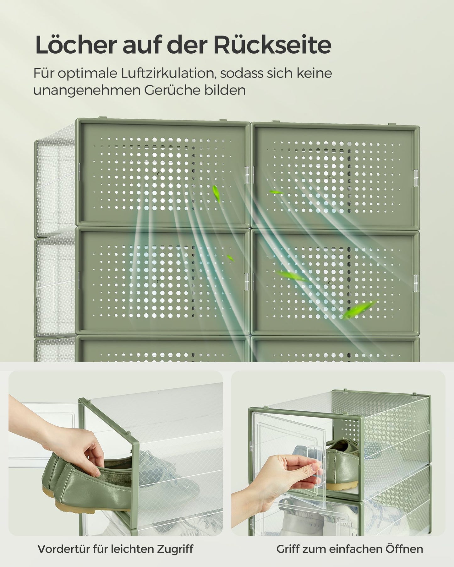 Schuhboxen, 12er Set, Schuhorganizer, aus Kunststoff, Faltbar, für Schuhe bis Größe 44, transparent-lorbeergrün, SONGMICS, 7