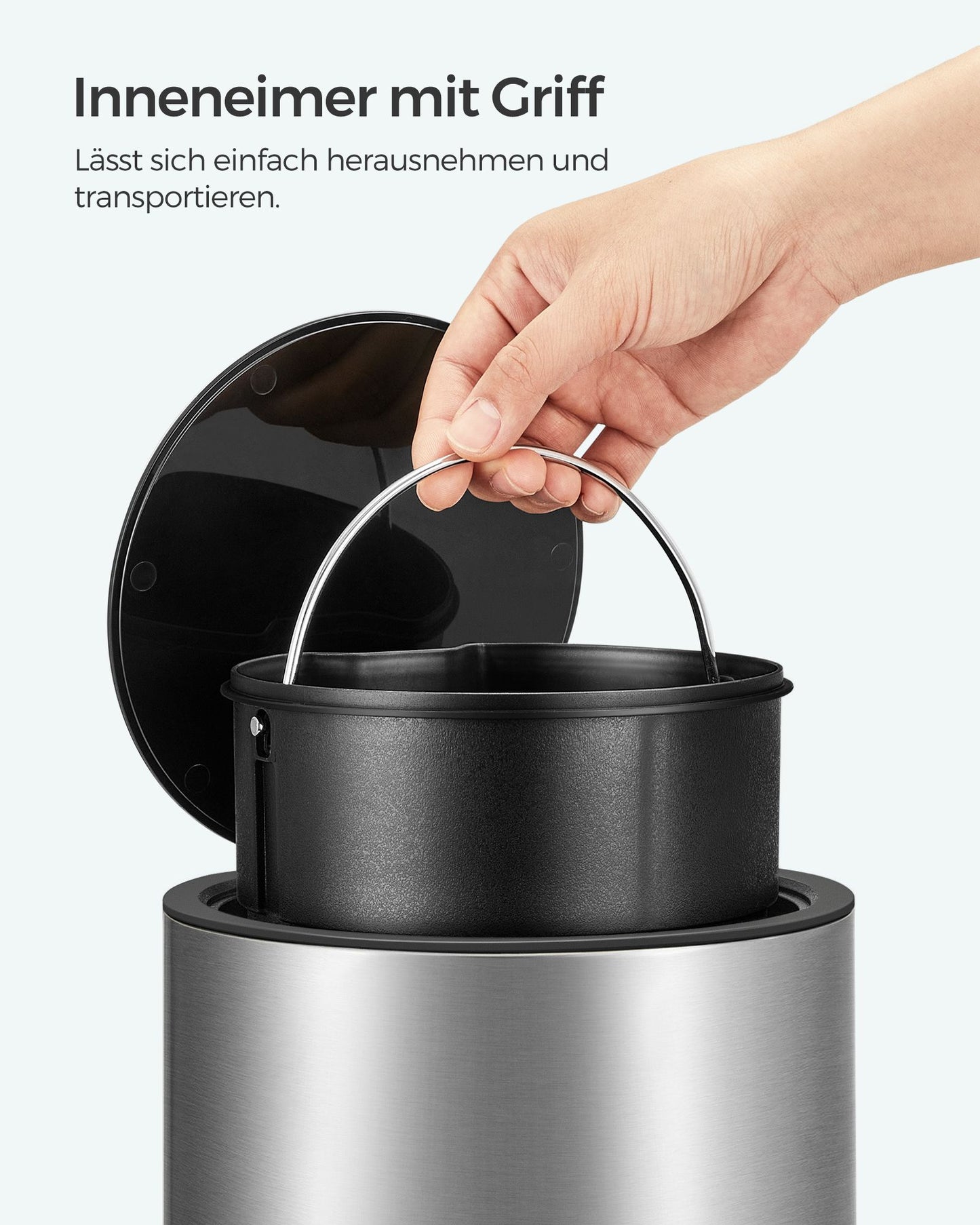 Kosmetikeimer, 3 Liter, Mülleimer Bad, Badmülleimer, mit Deckel, Softclose, metallisches, Silber, SONGMICS, 4