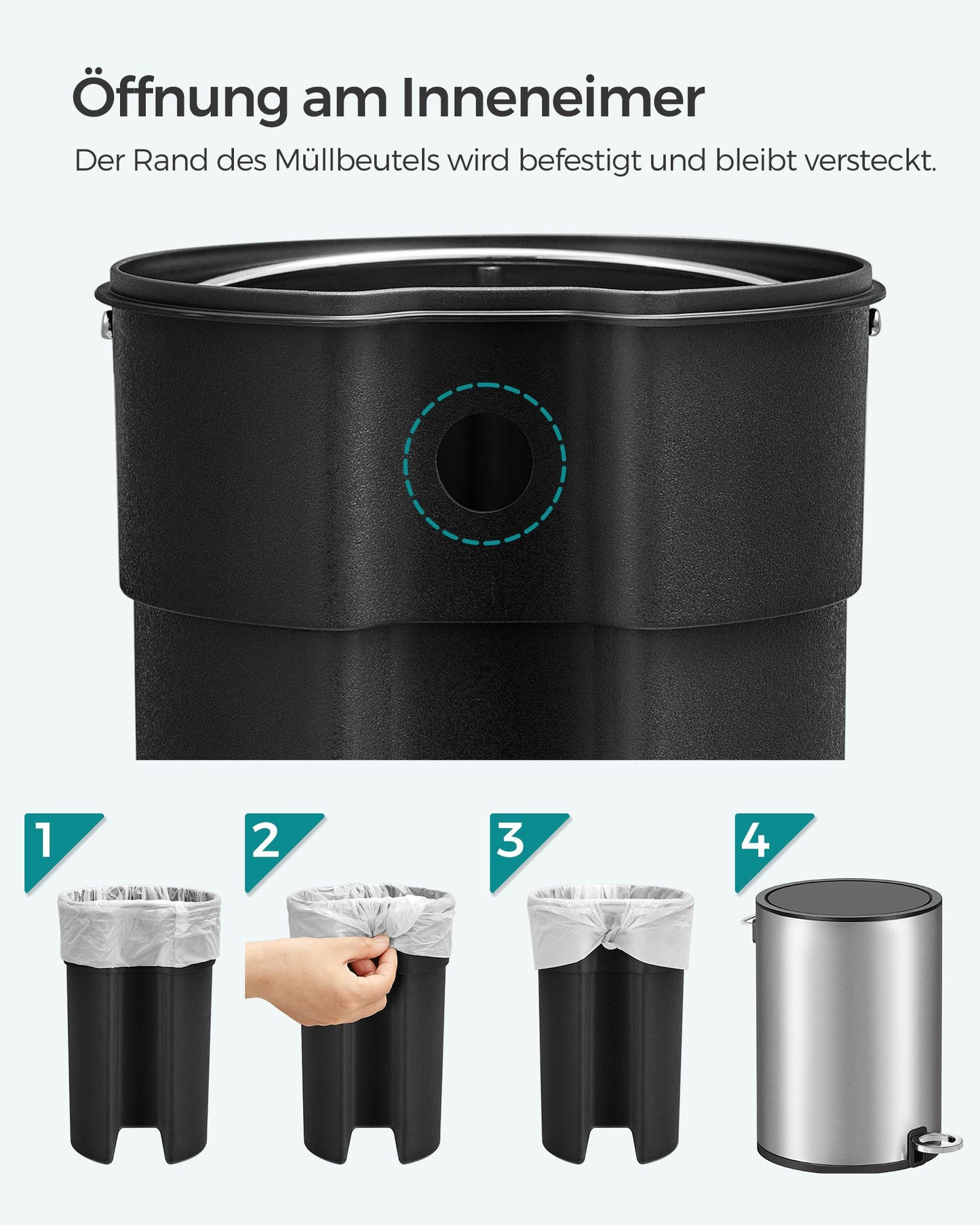 Kosmetikeimer, 3 Liter, Mülleimer Bad, Badmülleimer, mit Deckel, Softclose, metallisches, Silber, SONGMICS, 5