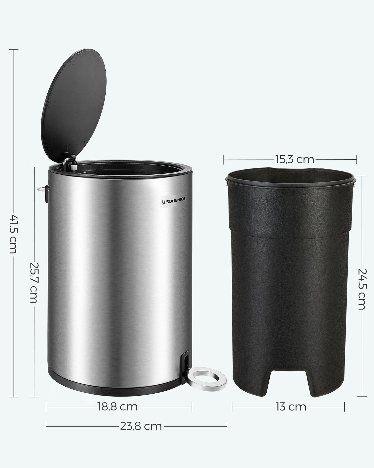 Kosmetikeimer, 3 Liter, Mülleimer Bad, Badmülleimer, mit Deckel, Softclose, metallisches, Silber, SONGMICS, 6