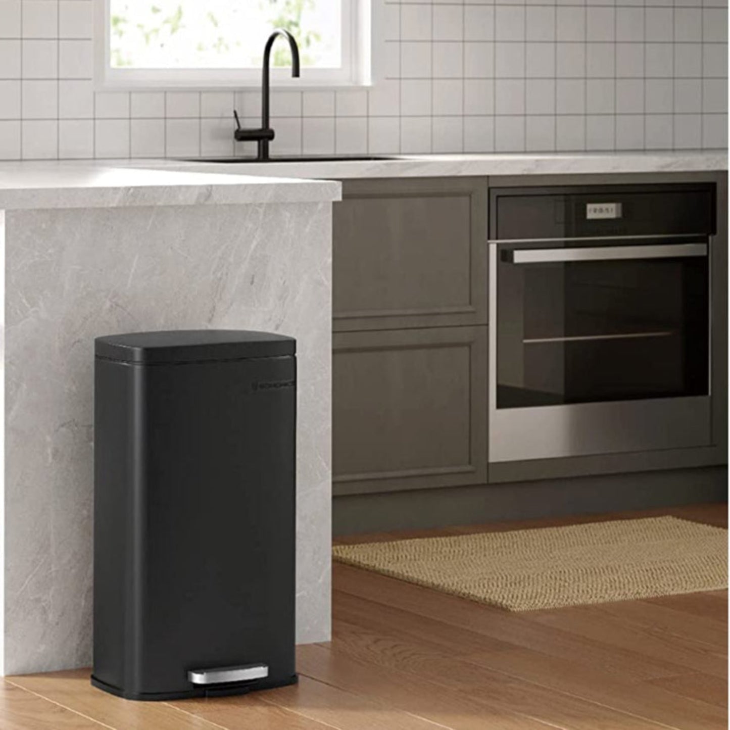 Mülleimer 2 Fächer, Doppelmülleimer, 2x15 L, Abfalleimer, Mülleimer Trennsystem, mit Deckel, inklusive 15 Müllbeutel, Schwarz, SONGMICS 1
